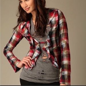 Free People | Plaid Cascading Ruffle Blazer Flannel